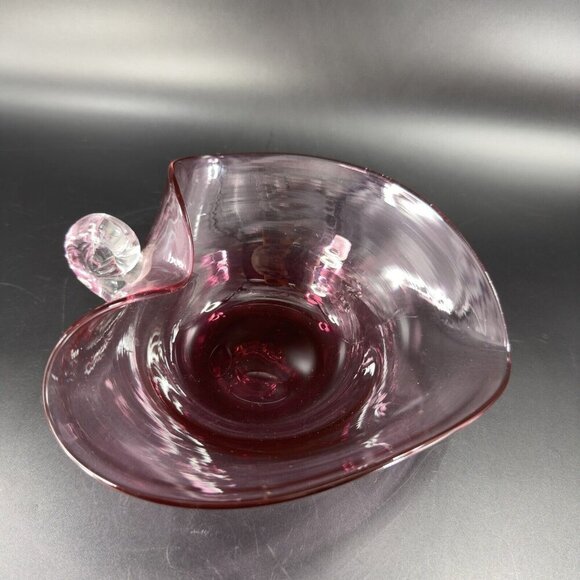 Pilgrim Heart Shaped Nappy Handle Cranberry Glass Dish Hand Blown Glass W Handle - Picture 16 of 16